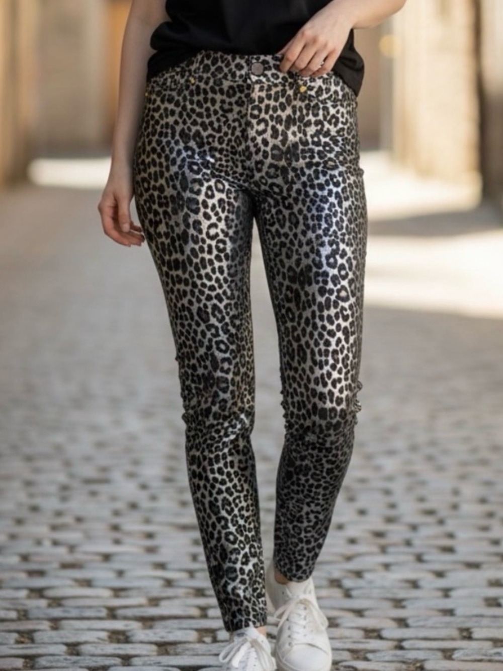 Michael Kors XL Black & Gray Cheetah Leggings